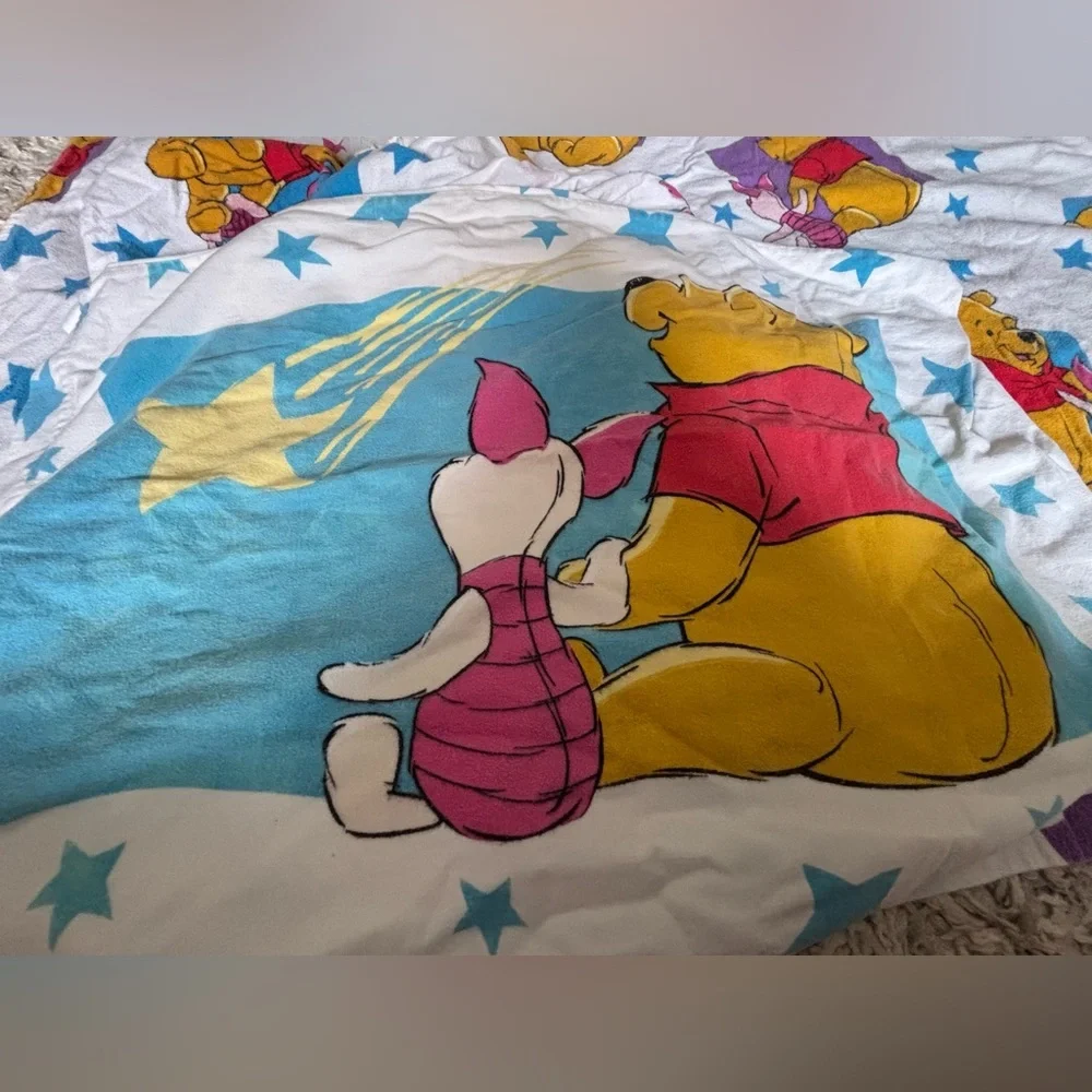 3 Piece VTG Winnie the Pooh Fleece Top Sheet, Fitted Sheet, Pillowcase 90” 60”